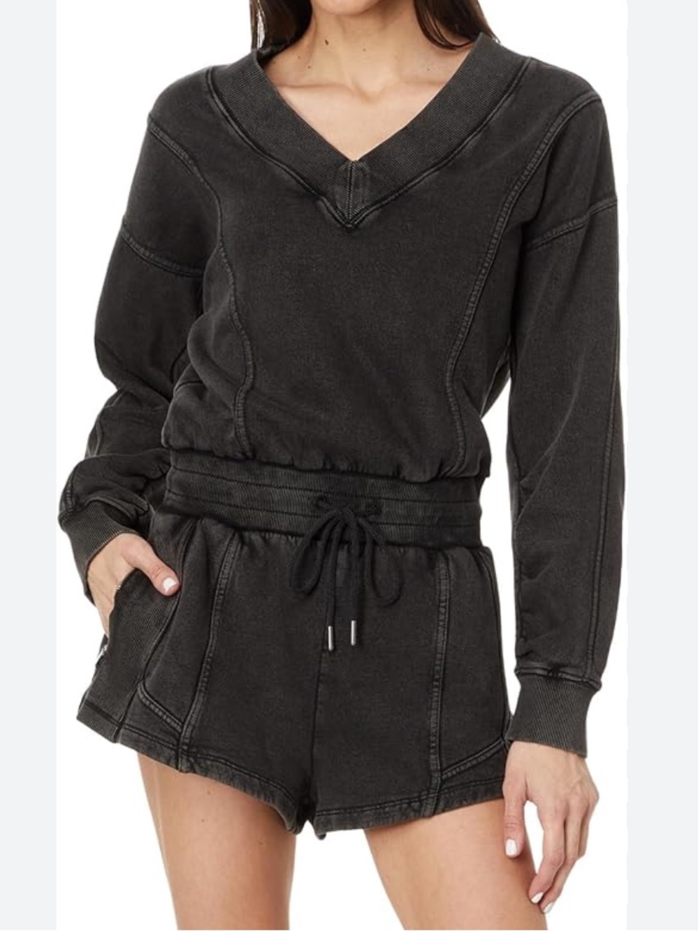 Free People Movement Intercept Black V Neck Romper Size S